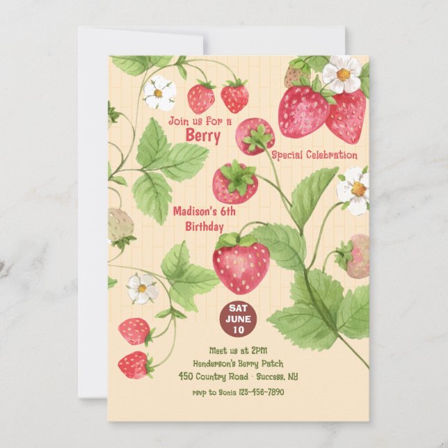 Invitación a la Fiesta de Recolección de Fresas en (Anverso)