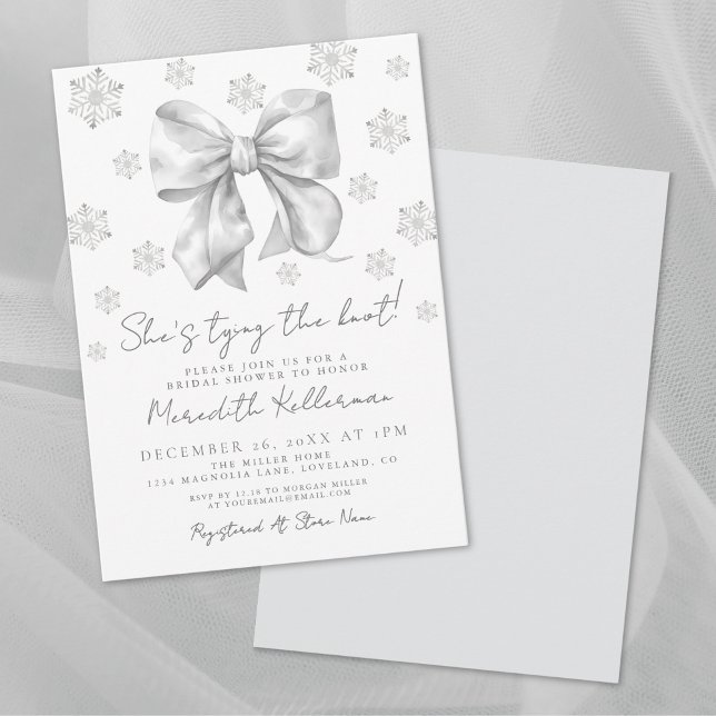 Invitación a la Fiesta de Regalos de Boda de Arco  (Winter Bow Bridal Shower Invitation)