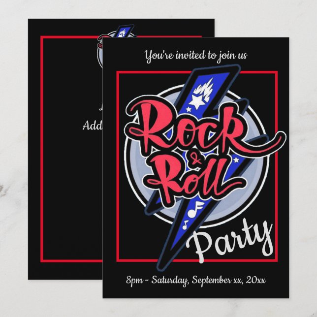 Invitación a la fiesta de relámpagos de Rock & Rol (Anverso / Reverso)