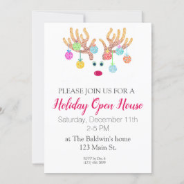 Invitación a la fiesta de renos y ornamentos