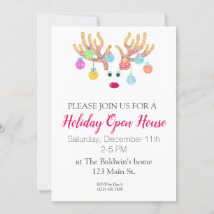 Invitación a la fiesta de renos y ornamentos