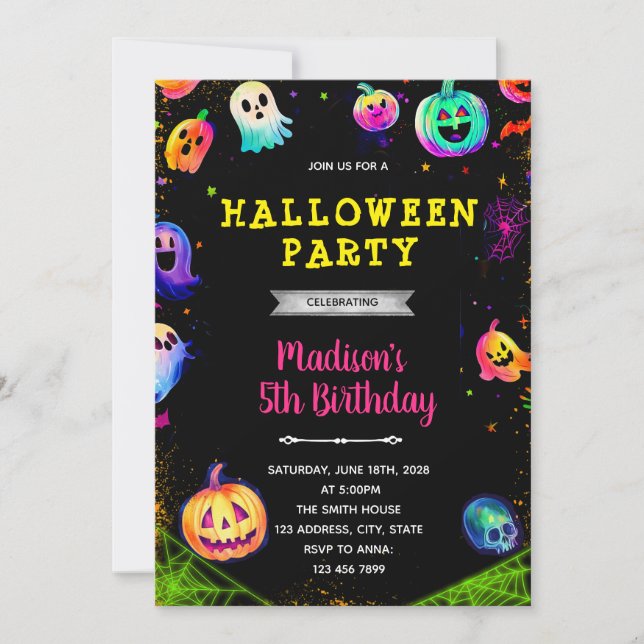 Invitación a la fiesta de resplandor de Halloween (Anverso)