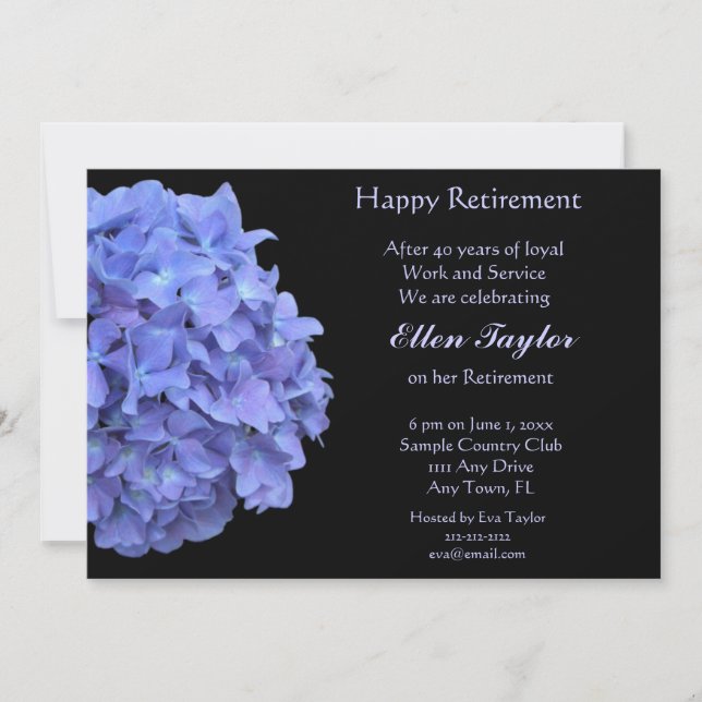 Invitación a la fiesta de retiro Blue Hydrangea (Anverso)