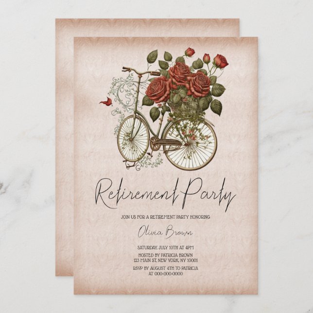 Invitación a la fiesta de retiro de bicicleta flor (Anverso / Reverso)