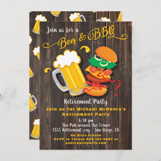 Invitación a la fiesta de retiro de cerveza y barb (Anverso / Reverso)