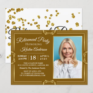Invitación a la fiesta de retiro de fotos de oro m