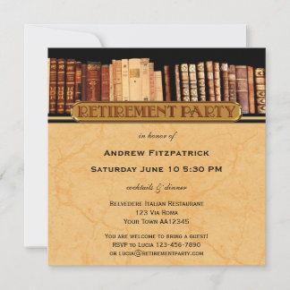 Invitación a la fiesta de retiro de libros antiguo