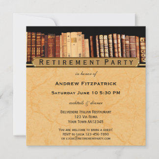 Invitación a la fiesta de retiro de libros antiguo
