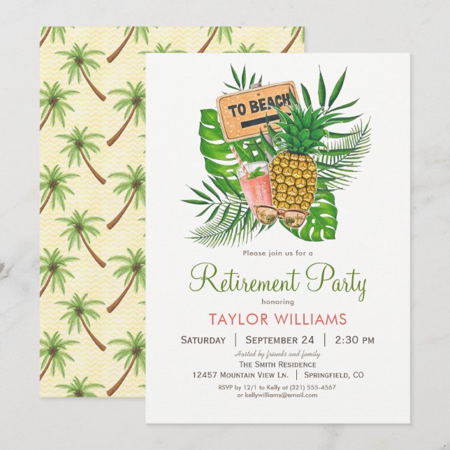Invitación a la fiesta de retiro de playa (Anverso / Reverso)