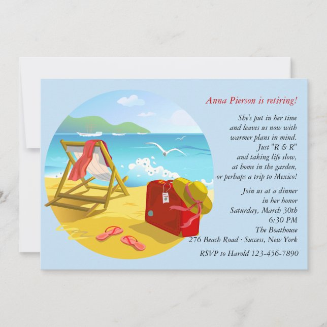 Invitación a la fiesta de retiro de playa (Anverso)