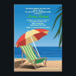 Invitación a la fiesta de retiro del tiempo de sol<br><div class="desc">¿Por fin se retiró y con ganas de descansar y relajarse bajo el sol? Esta colorida invitación es perfecta para su celebración de retiro. Los colores vivos del océano, la sombrilla de la playa y la tumbona de arena se combinan con la playa de arena. La tarjeta es fácil de...</div>