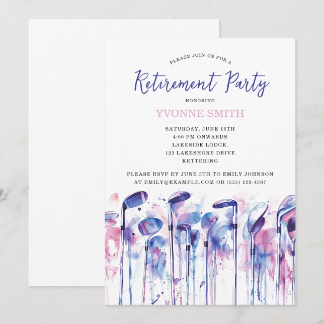Invitación a la fiesta de retiro femenino de golf (Anverso / Reverso)