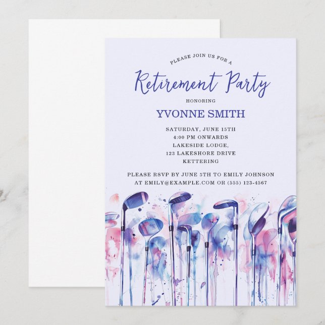 Invitación a la fiesta de retiro femenino de golf (Anverso / Reverso)