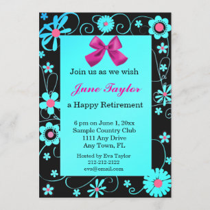Invitación a la fiesta de retiro floral azul y neg