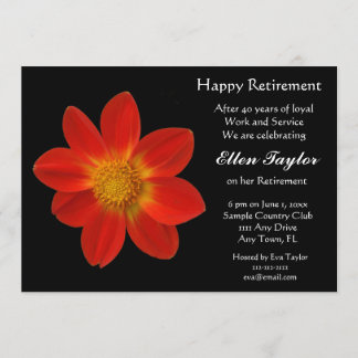Invitación a la fiesta de retiro floral rojo y neg