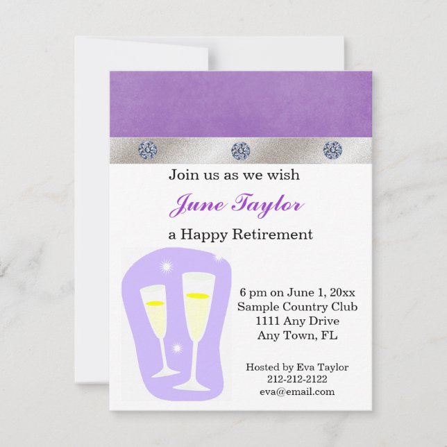 Invitación a la fiesta de retiro Purple Champagne (Anverso)