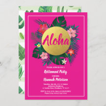 Invitación a la fiesta de retiro tropical oro rosa