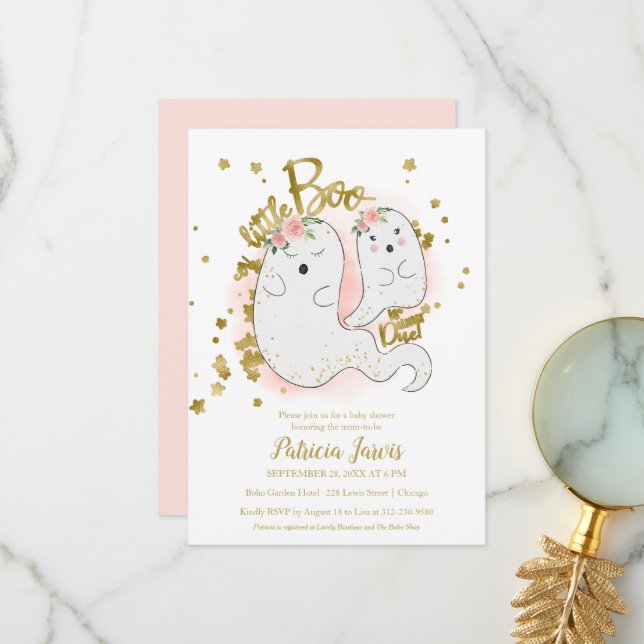 Invitación a la Fiesta de Revelación de Bebé con T (Anverso/Reverso In Situ)