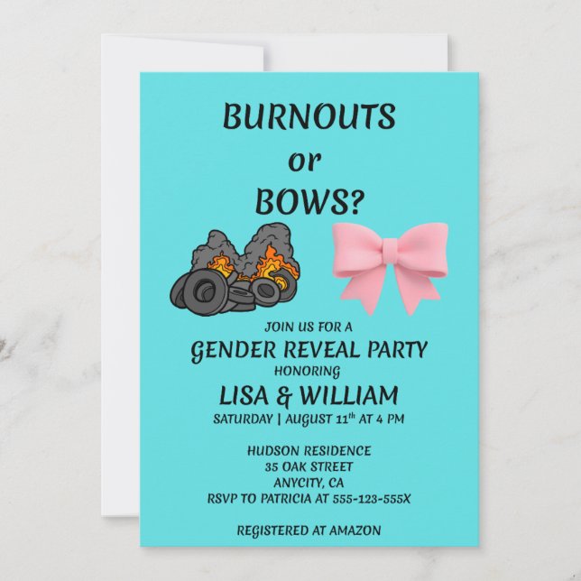 Invitación a la fiesta de revelación de género Bur (Anverso)