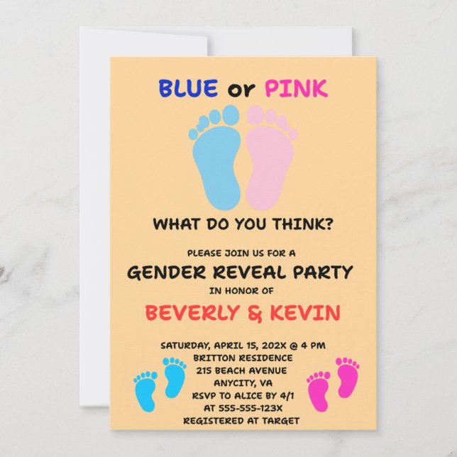 Invitación a la fiesta de revelación de género de  (Anverso)