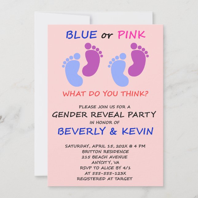 Invitación a la fiesta de revelación de género de  (Anverso)