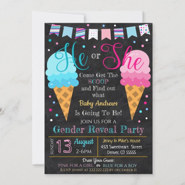 Invitación a la fiesta de revelación de género del (Anverso)