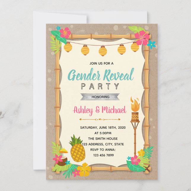 invitación a la fiesta de revelación de género Lua (Anverso)