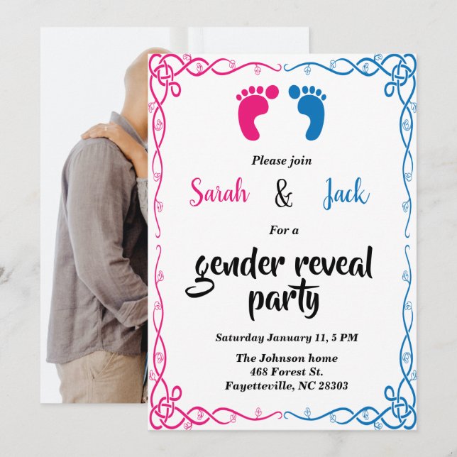 Invitación a la fiesta de revelación de género per (Anverso / Reverso)