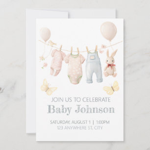 Invitación a la Fiesta de Ropa de Bebé Pastel