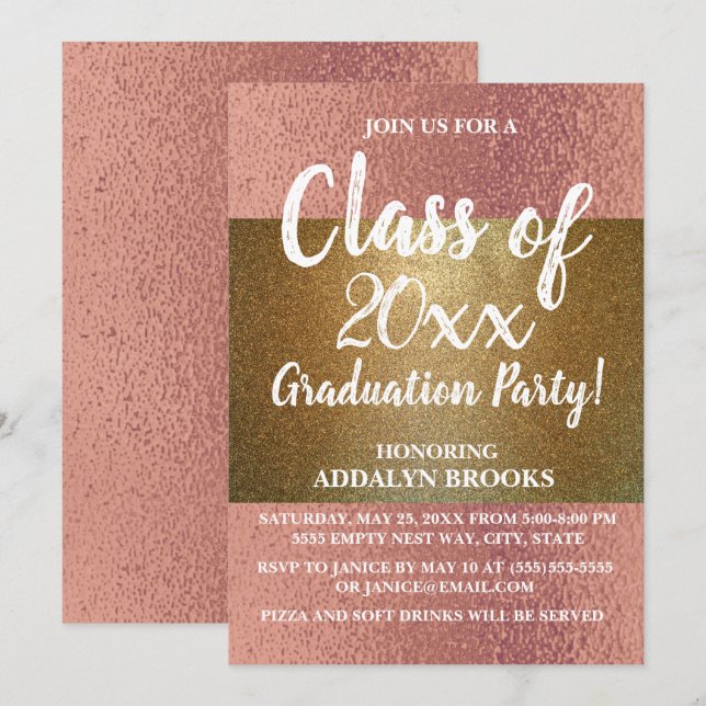 Invitación a la fiesta de Rosa Purpurina de Oro (Anverso / Reverso)