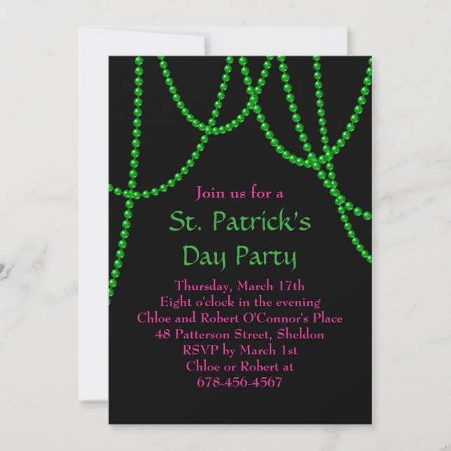 Invitación a la fiesta de San Patricio en rosa y n (Anverso)