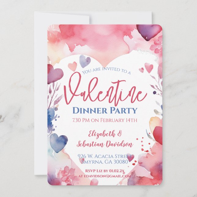 Invitación a la fiesta de San Valentín acuarela (Anverso)