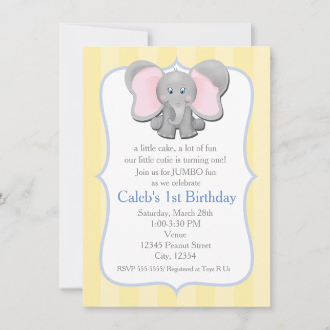 Invitación a la fiesta de shower de elefante bebé  (Anverso)