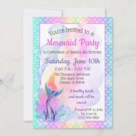 Invitación a la fiesta de sirena arcoiris