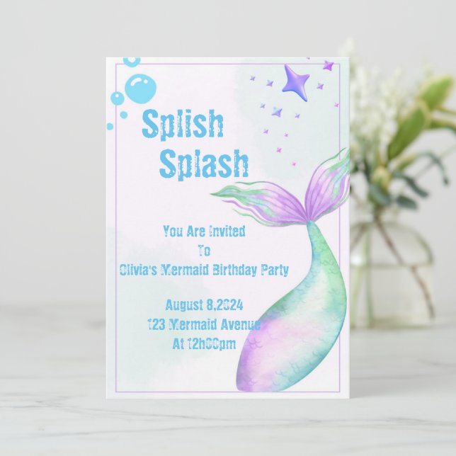 Invitación a la fiesta de sirena para niñas (Anverso de pie)