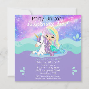 Invitación a la fiesta de Sirena + Unicornio