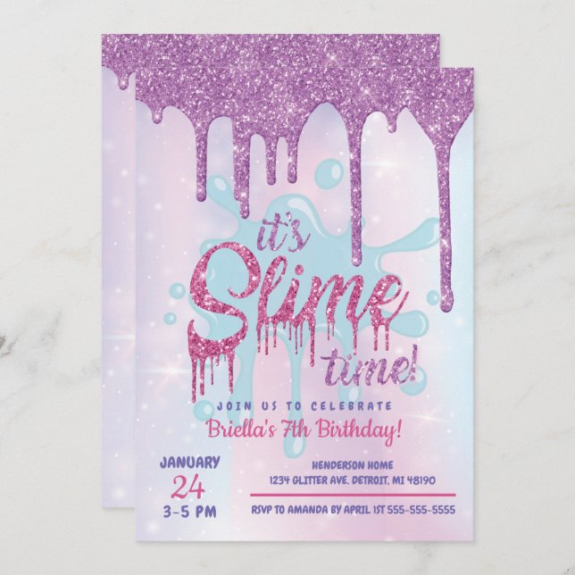 Invitación a la fiesta de slime brillante (Anverso / Reverso)