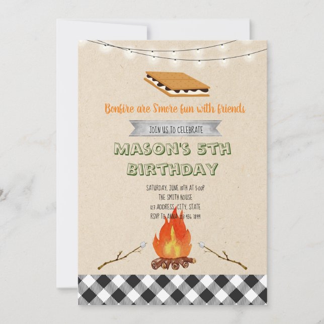 Invitación a la fiesta de S'mores (Anverso)