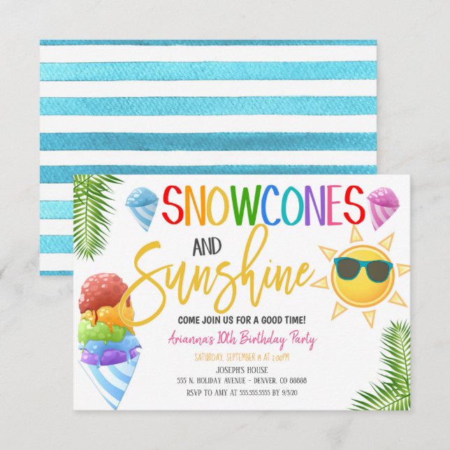 Invitación a la fiesta de Snowcones y Sol (Anverso / Reverso)