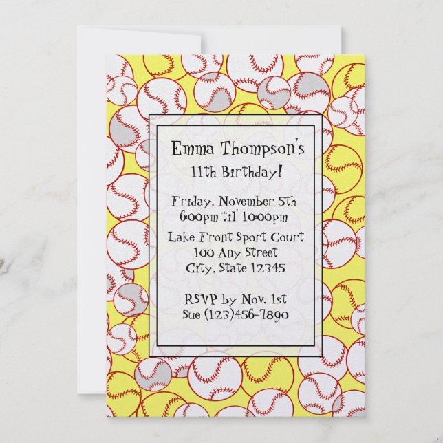 Invitación a la fiesta de Softball (Anverso)