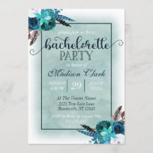 Invitación a la fiesta de soltera azul acuática y 