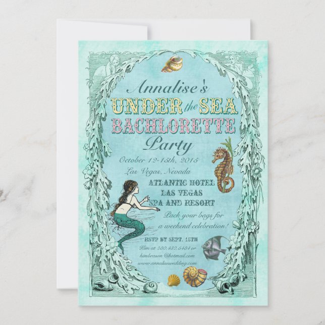 Invitación a la fiesta de soltera bajo la sirena m (Anverso)