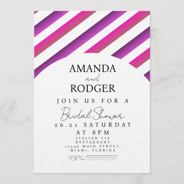 Invitación a la fiesta de soltera Candy Stripes (Anverso)
