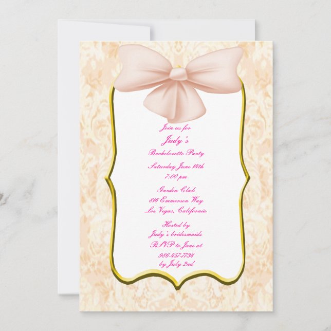 Invitación a la fiesta de soltera con lazo rosa (Anverso)