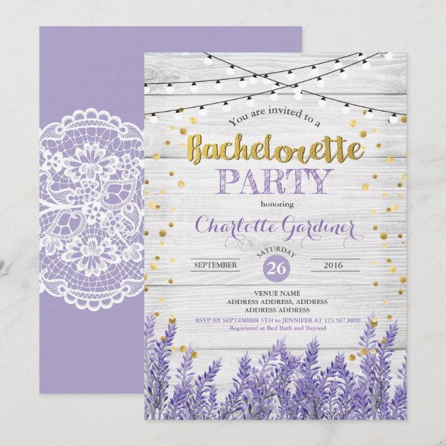 Invitación a la fiesta de soltera de Lavender made (Anverso / Reverso)