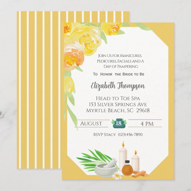 Invitación a la fiesta de soltera del Día del Spa (Anverso / Reverso)