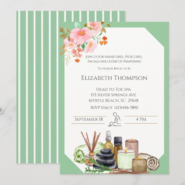 Invitación a la fiesta de soltera del Día del Spa (Anverso / Reverso)