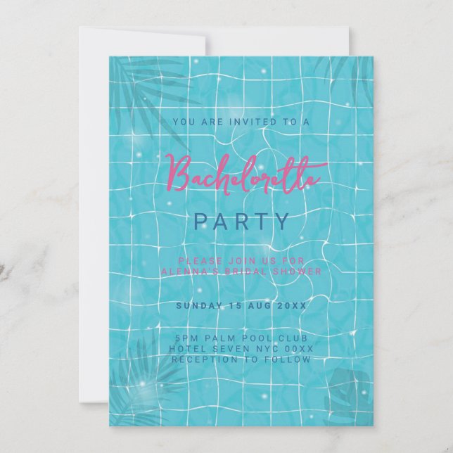Invitación a la fiesta de soltera en la piscina de (Anverso)