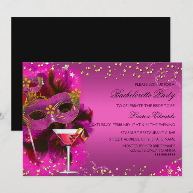 Invitación a la fiesta de soltero de baile de másc (Anverso / Reverso)
