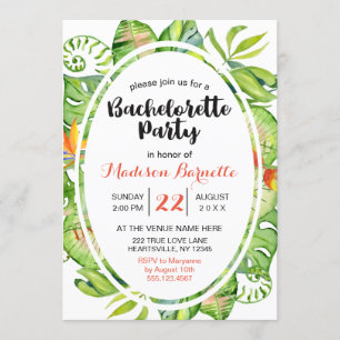 Invitación a la fiesta de soltero de hojas tropica